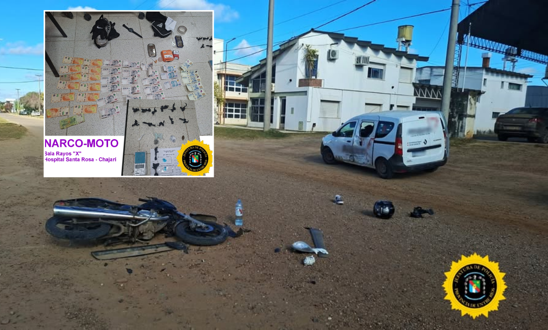 Hallaron cocaína y marihuana en el bolso de un motociclista lesionado tras un choque en Chajarí